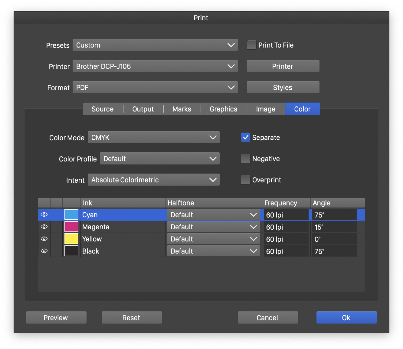 separation studio 4 output printing